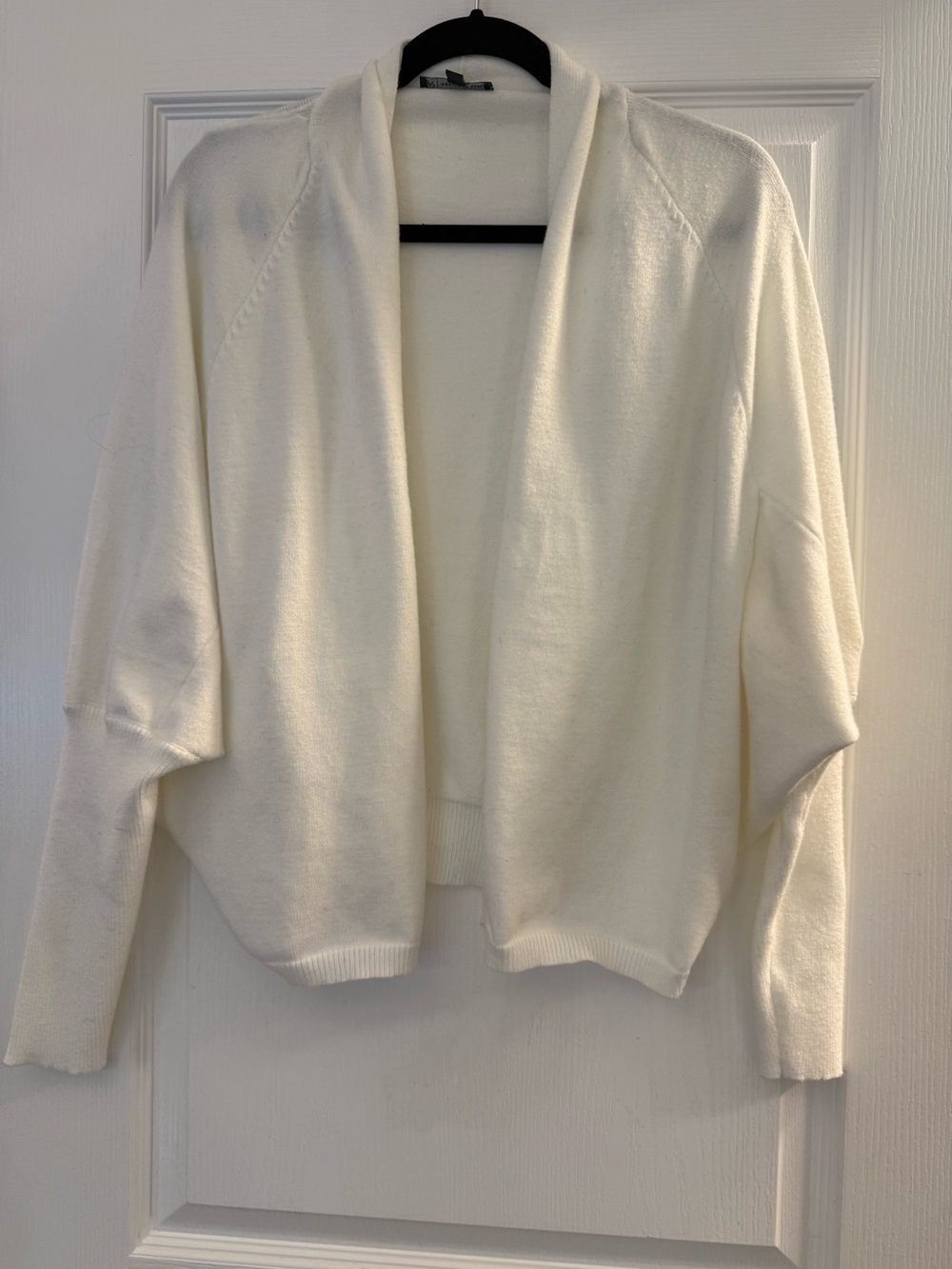 Women's White Open-Front Dolman Cardigan Sweater